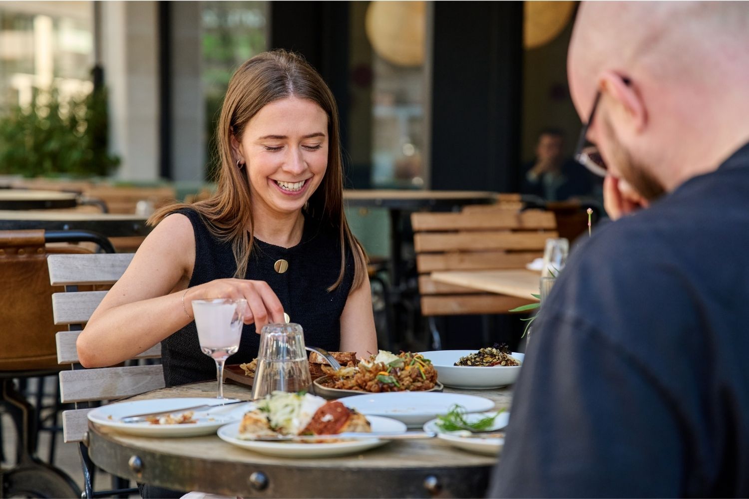 lady eating outside